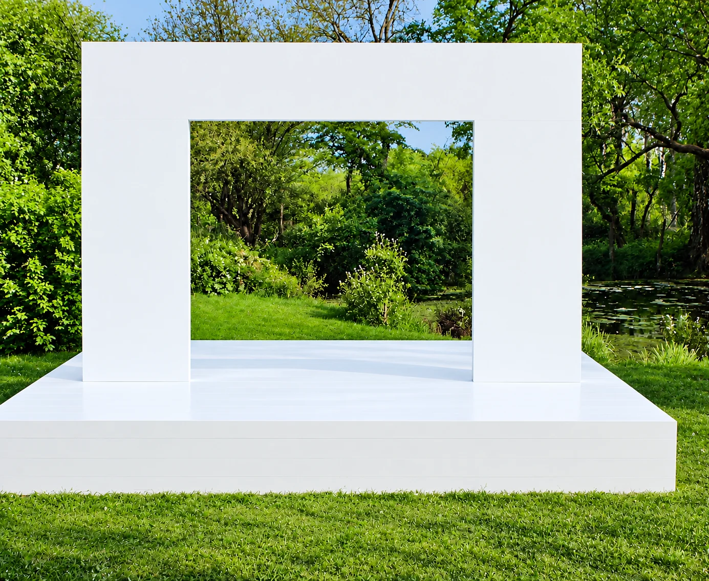 Arche blanc minimaliste au jardin