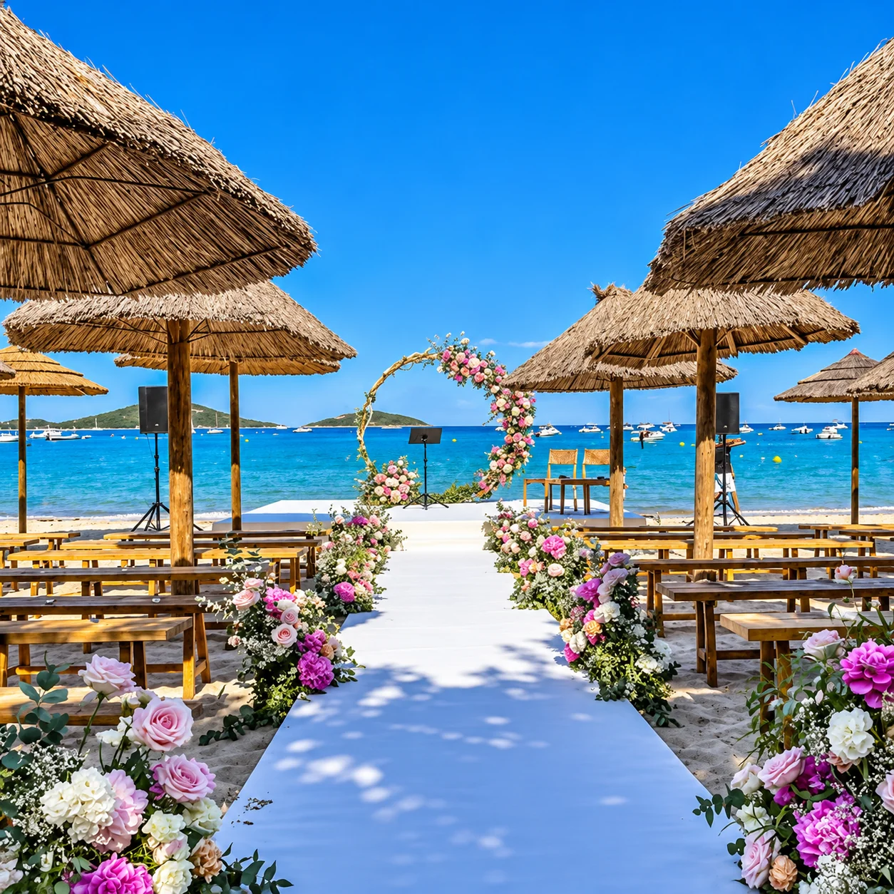 Cérémonie de mariage tropicale au bord de mer