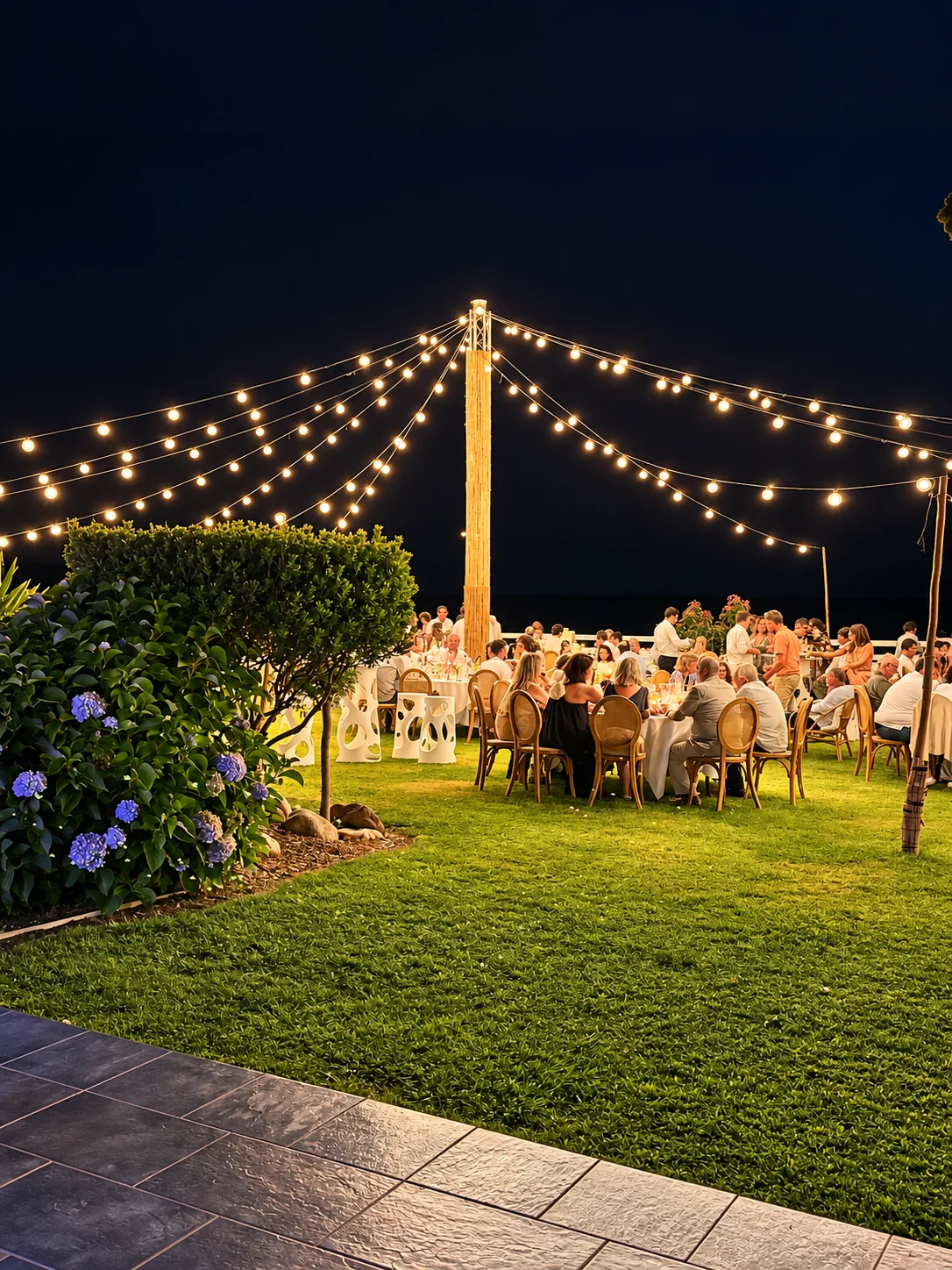 Dîner champêtre sous guirlandes lumineuses