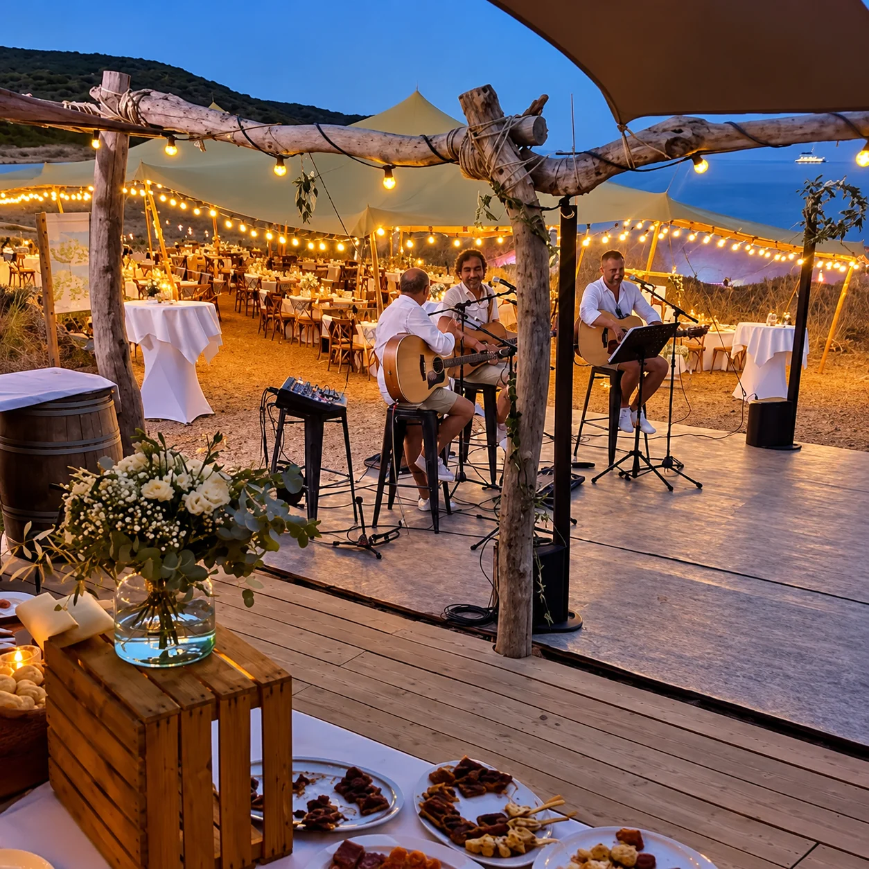 Concert acoustique sous les guirlandes du crépuscule